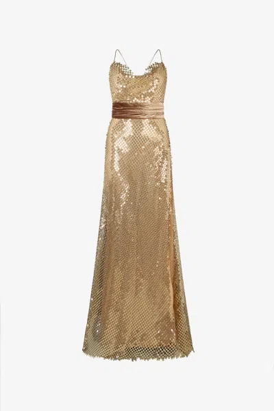 Roberto Cavalli Extra-long Gold Sequin Gown