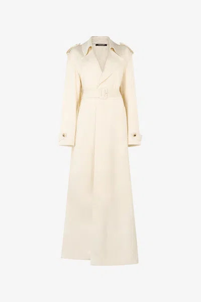 Roberto Cavalli Extra-long Ivory Trench Coat With Pleated Detailing In Neutral