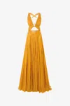 Roberto Cavalli Extra-long Pure Silk Dress In Yellow