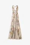 Roberto Cavalli Extra-long Silk Dress With Flower And Pheasant Print