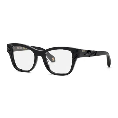 Roberto Cavalli Eyeglasses Rectangle Full Rim, Shiny Black Frame And Clear Demo Lenses Lens Vrc025v0700