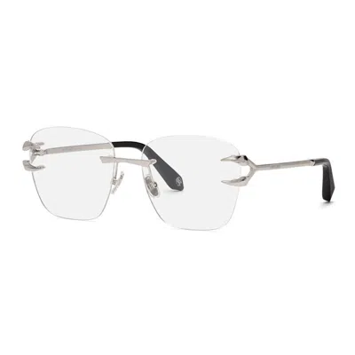 Roberto Cavalli Eyeglasses Rectangle Rimless, Palladium Frame And Clear Demo Lenses Lens Vrc0220579 In Gold