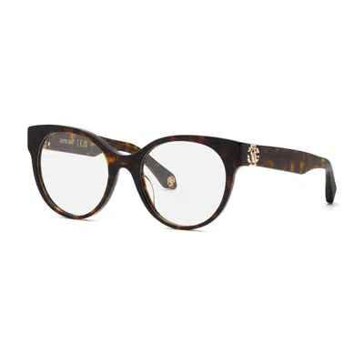 Roberto Cavalli Eyeglasses Round Full Rim, Dark Havana Frame And Clear Demo Lenses Lens Vrc027m0722 In White