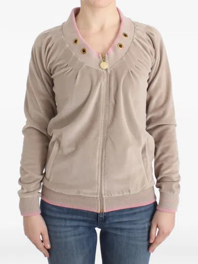 Roberto Cavalli Eyelet-embellished Velvet Sweatshirt In Neutral