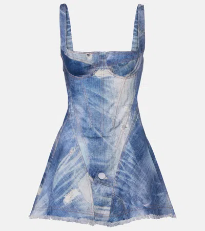 Roberto Cavalli Faded Denim Minidress In Blue