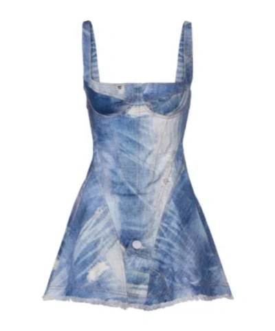 Roberto Cavalli Faded Denim Minidress In Blue