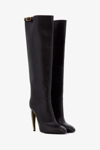Roberto Cavalli Fang Heel Boots In Dark Brown