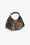 Roberto Cavalli Fang Small Hobo Bag With Sequins In Gold
