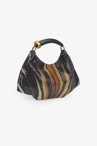 Roberto Cavalli Fang Small Hobo Bag With Sequins In Gold