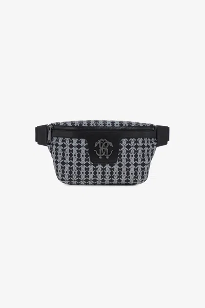 Roberto Cavalli Fanny Pack With Monogram Mirror Snake In Black/grey