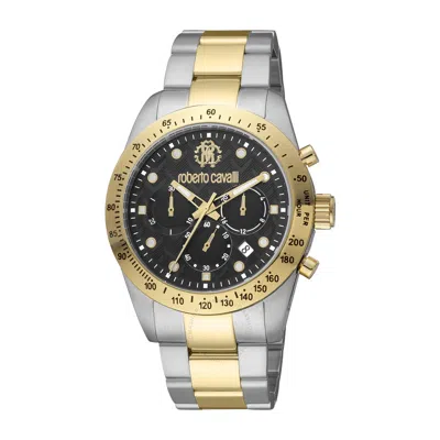 Roberto Cavalli Fashion Watch Chronograph Quartz Black Dial Men's Watch Rc5g046m0065 In Two Tone  / Black / Gold Tone / Yellow