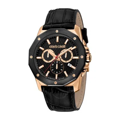 Roberto Cavalli Fashion Watch Chronograph Quartz Black Dial Men's Watch Rv1g170l0041 In Black / Gold Tone / Rose / Rose Gold Tone