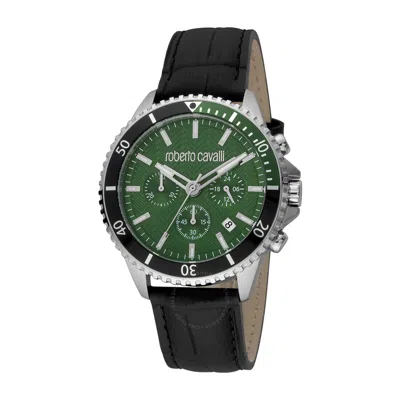 Roberto Cavalli Men's 42mm Stainless Steel & Leather Strap Watch In Black / Green