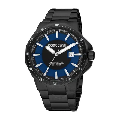 Roberto Cavalli Fashion Watch Quartz Blue Dial Men's Watch Rv1g182m0081 In Black / Blue