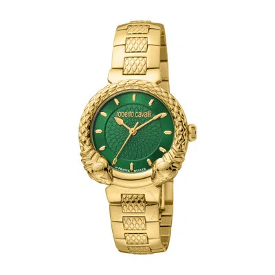 Roberto Cavalli Fashion Watch Quartz Green Dial Ladies Watch Rv1l190m0051 In Gold Tone / Green / Yellow