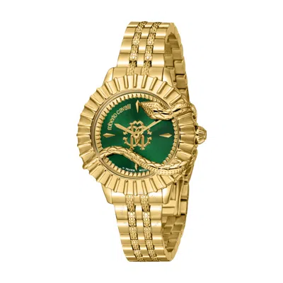 Roberto Cavalli Fashion Watch Quartz Green Dial Ladies Watch Rv1l213m0061 In Gold Tone / Green / Yellow