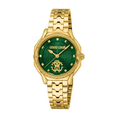 Roberto Cavalli Fashion Watch Quartz Green Dial Ladies Watch Rv1l225m0051 In Gold Tone / Green / Yellow