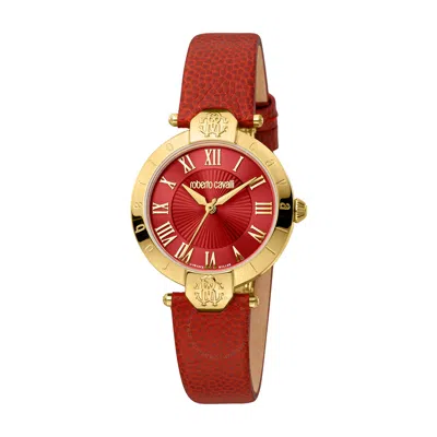 Roberto Cavalli Fashion Watch Quartz Red Dial Ladies Watch Rv1l166l0021 In Red   / Gold Tone / Yellow