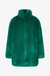 Roberto Cavalli Faux Fur Coat With High Collar In Green