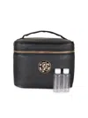 Roberto Cavalli Faux Leather Top Handle Cosmetic Pouch In Black Gold