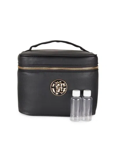 Roberto Cavalli Kids' Faux Leather Top Handle Cosmetic Pouch In Black Gold