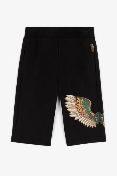 Roberto Cavalli Feather-print Cotton Shorts In Black