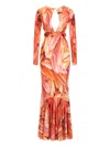 Roberto Cavalli Feather-print Cut-out Maxi Dress In Multi