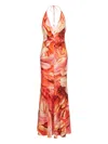Roberto Cavalli Feather-print Halter-neck Maxi Dress In Multi