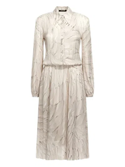 Roberto Cavalli Feather-print Midi Shirt Dress In Neutral