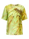 Roberto Cavalli Feather-print Silk T-shirt In Multi