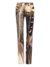 Roberto Cavalli Feather-print Slim Trousers In Brown