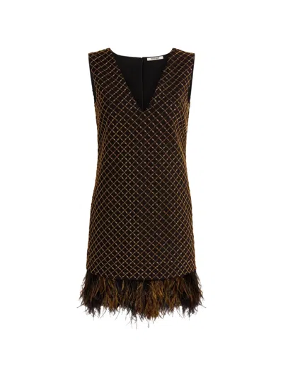 Roberto Cavalli Feather-trim Mini Dress In Black