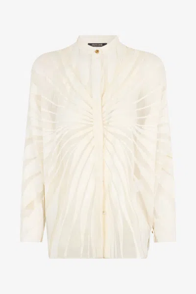 Roberto Cavalli Shirt With Ray Devoré Print In Brown
