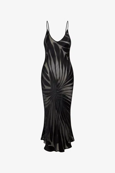 Roberto Cavalli Slip Dress With Ray Devoré Print In Black