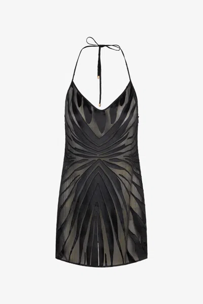 Roberto Cavalli Mini Slip Dress With Ray Devoré Print In Black