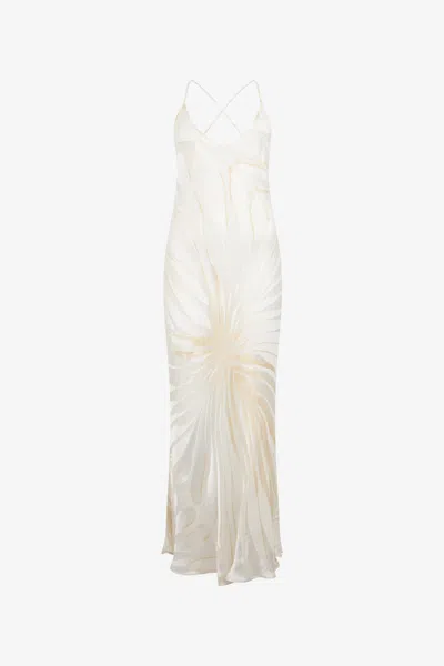Roberto Cavalli Slip Dress With Ray Devoré Print In White