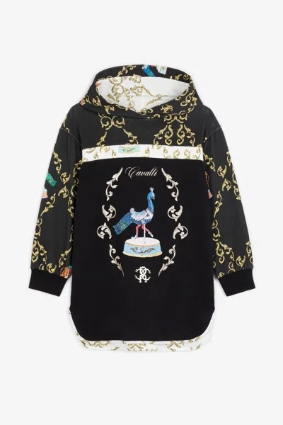 Roberto Cavalli Babies' Filigree-print Cotton Hoodie In Black