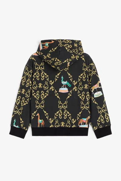 Roberto Cavalli Filigree-print Cotton Hoodie In Black