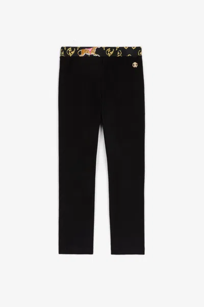 Roberto Cavalli Filigree-print Cotton Leggings In Black