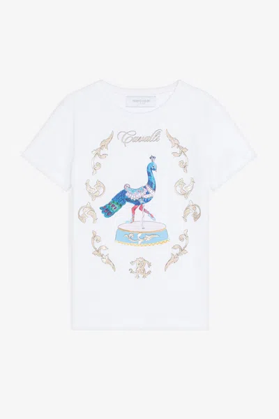 Roberto Cavalli Filigree-print Cotton T-shirt In White