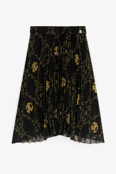 Roberto Cavalli Filigree-print Pleated Skirt In Black