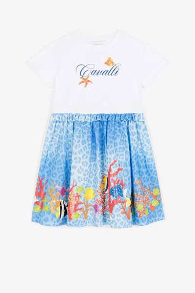 Roberto Cavalli Fish-print T-shirt Dress In Light Blue