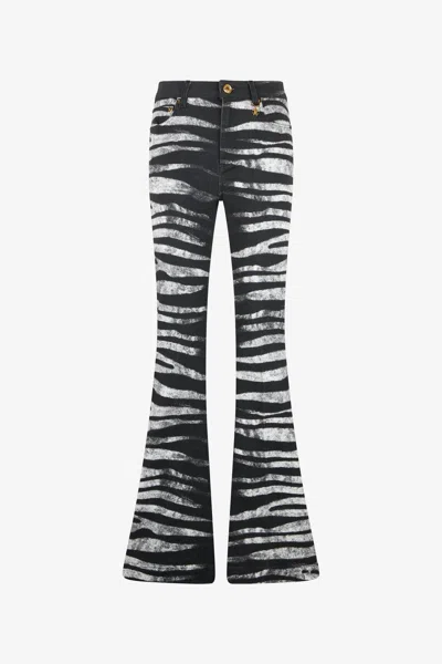 Roberto Cavalli Fit & Flare Jeans With Zebra Print In Black/white