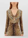Roberto Cavalli Fitted Mini Dress With Leopard Print And Embellishments
