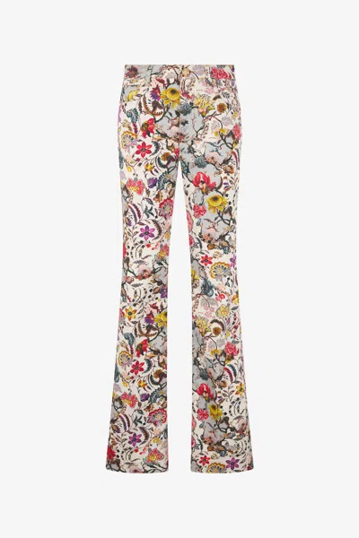 Roberto Cavalli Flared Pants With Florentine Flowers Print In Multi