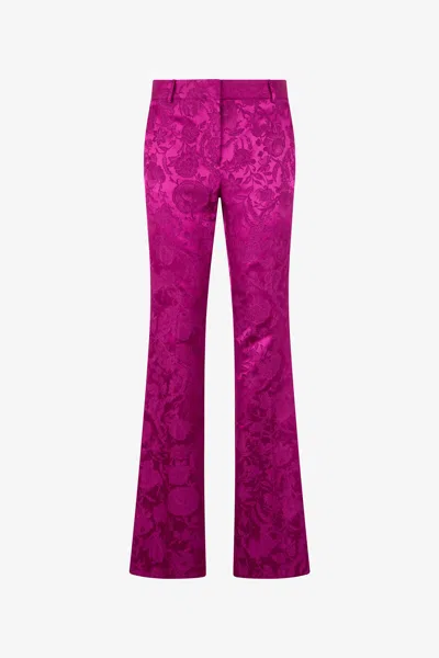 Roberto Cavalli Flared Trousers With Florentine Flowers Jacquard Pattern In Purple