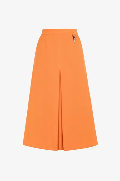 Roberto Cavalli Flared Wool Skirt With Fang Pendant In Orange