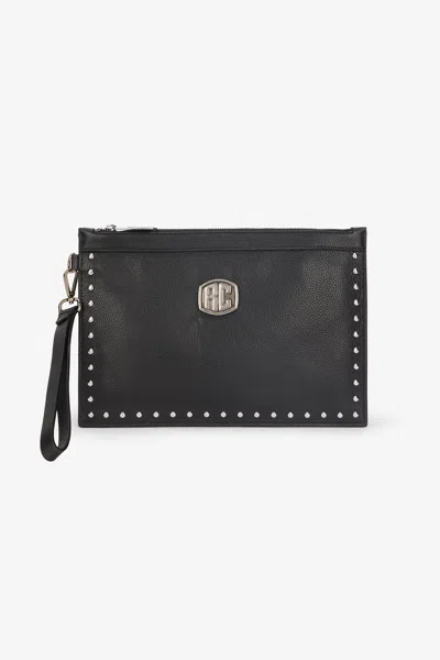 Roberto Cavalli Flat Clutch With Studs In Black
