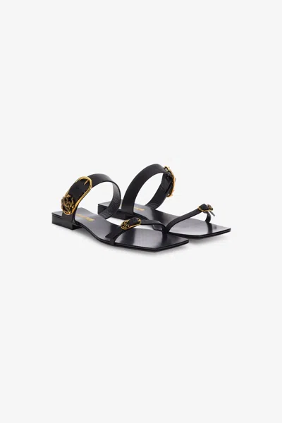 Roberto Cavalli Flat Sandal With Monogram Rc In Black