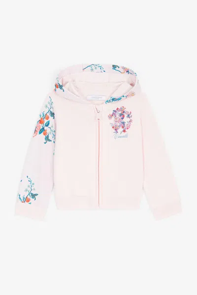 Roberto Cavalli Floral And Jaguar-print Cotton Hoodie In Pink